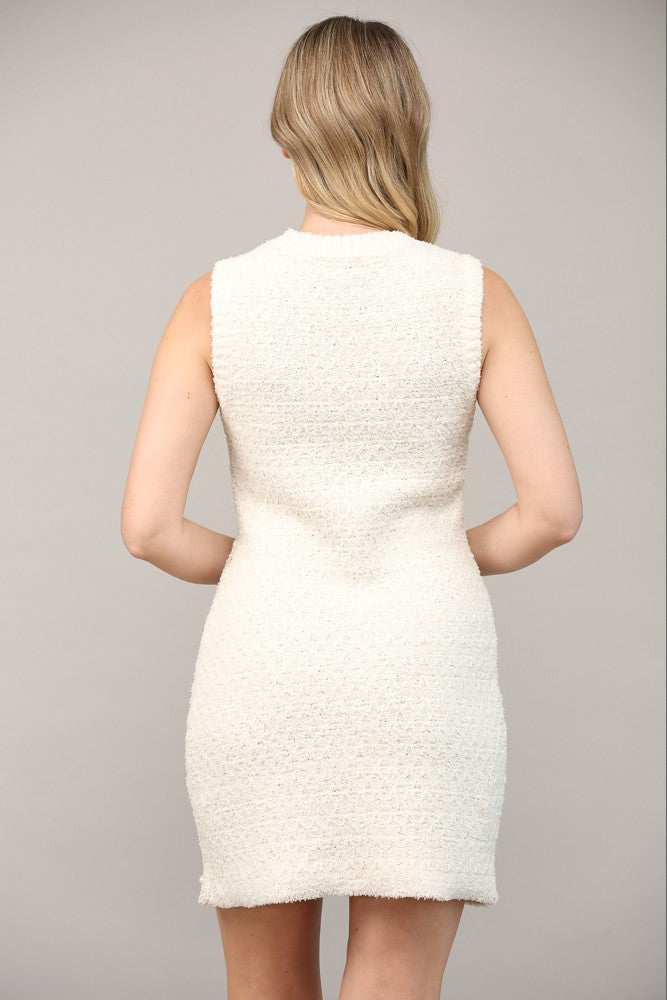 pearl embellished sleeveless sweater dress