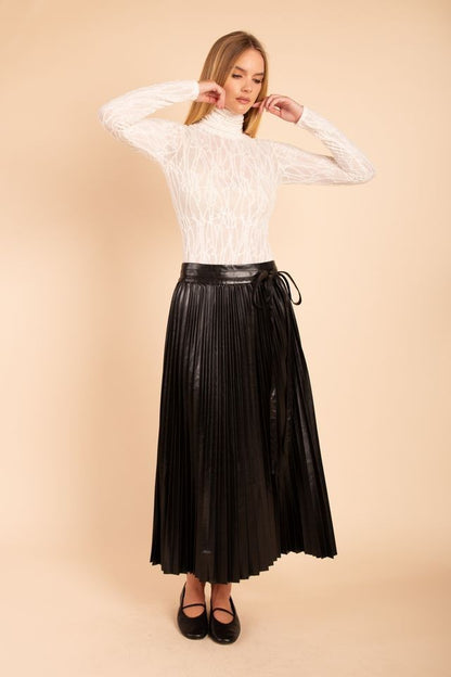 faux leather pleated midi skirt