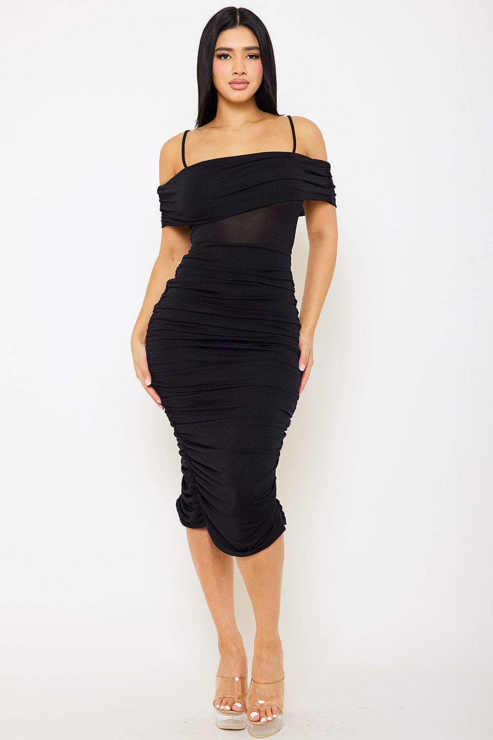 Glitter Off The Shoulder Midi Dress