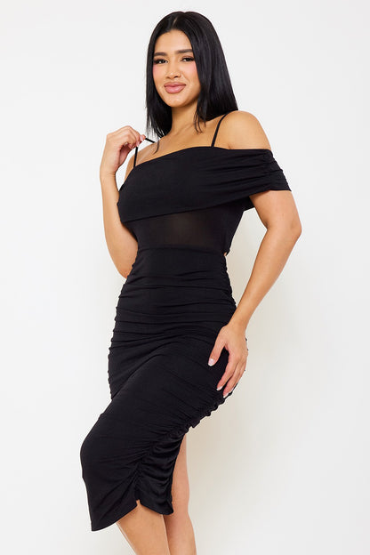 Glitter Off The Shoulder Midi Dress