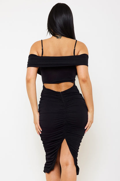 Glitter Off The Shoulder Midi Dress