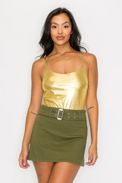 Metallic Foil Scoop Neck Tank Bodysuit