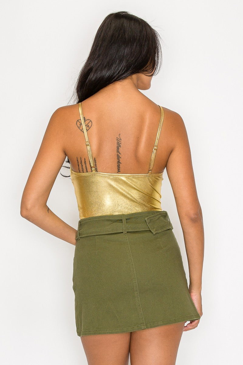 Metallic Foil Scoop Neck Tank Bodysuit