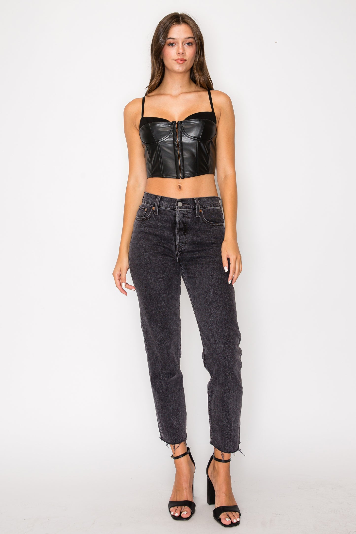 contrast faux leather corset top