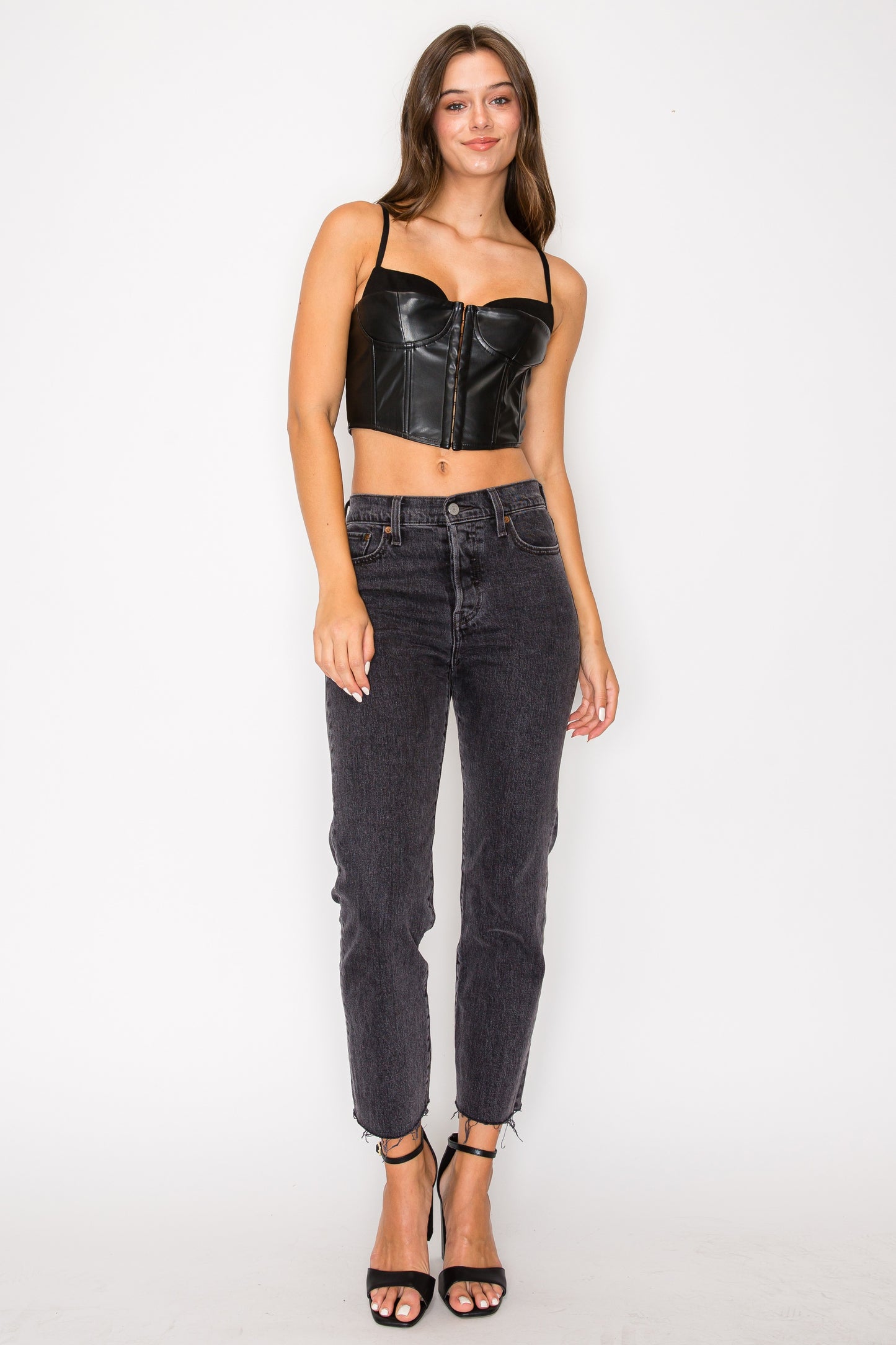 contrast faux leather corset top