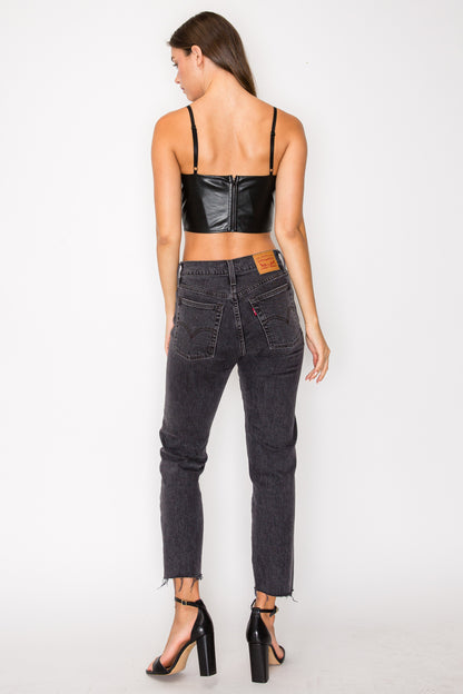 contrast faux leather corset top