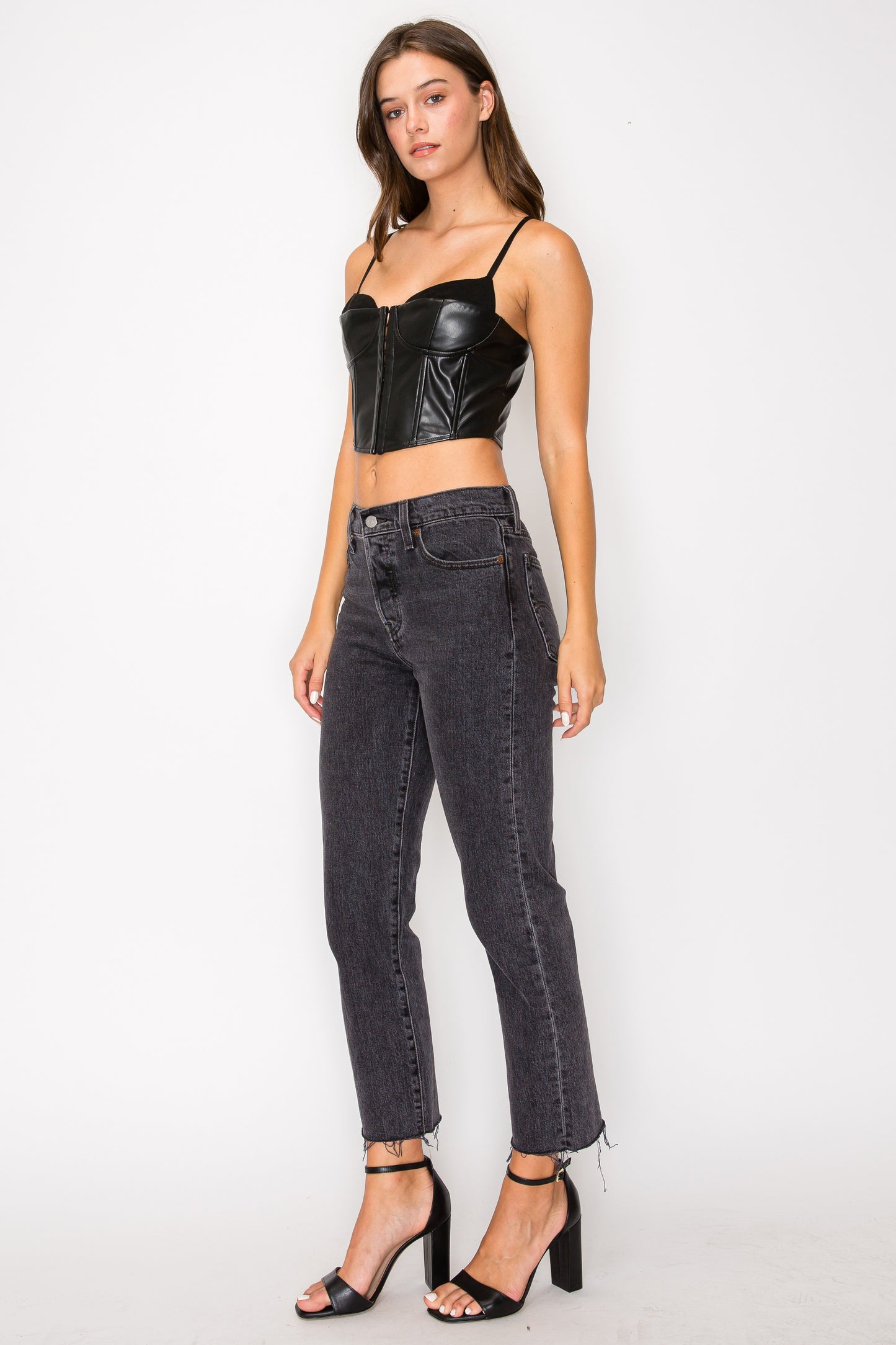 contrast faux leather corset top