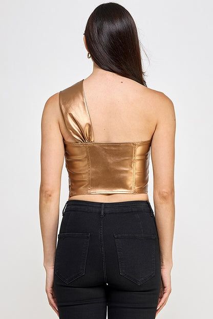 Faux Leather One Shoulder Crop Top