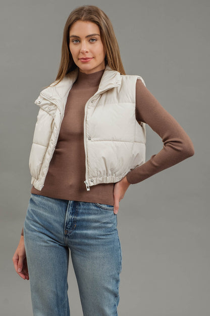 cropped zip up puffer vest