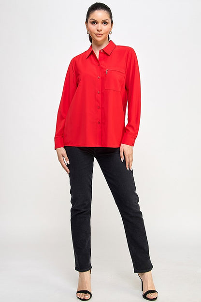 Long Sleeve Button Down Pocket Top