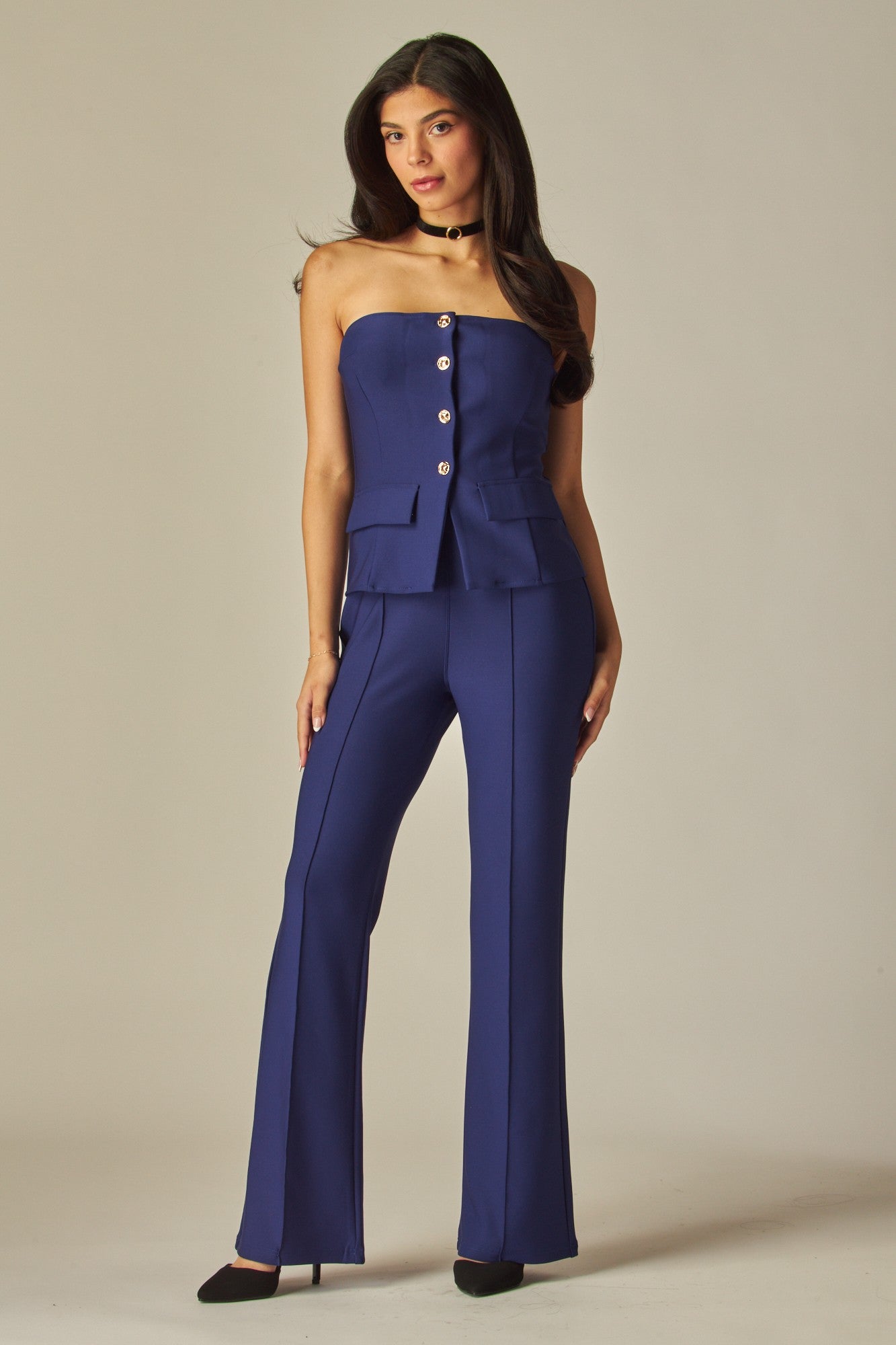 high waisted scuba pintuck pant