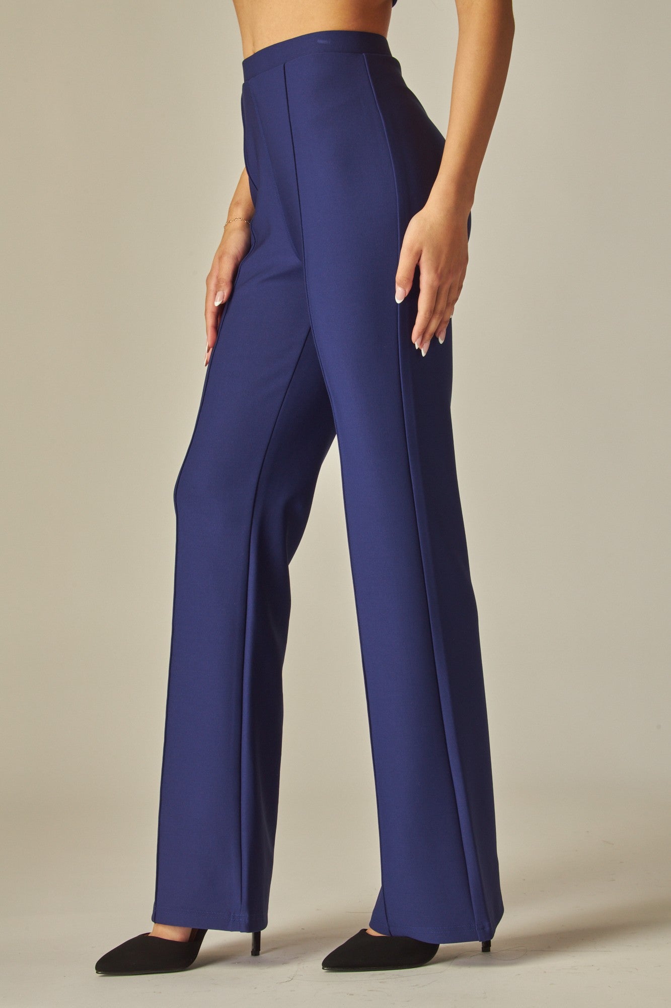 high waisted scuba pintuck pant