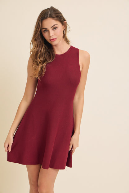 sleeveless fit & flare sweater dress