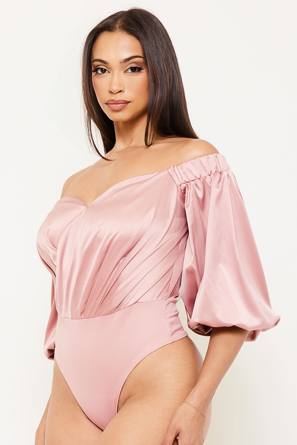 satin surplice off the shoulder bodysuit