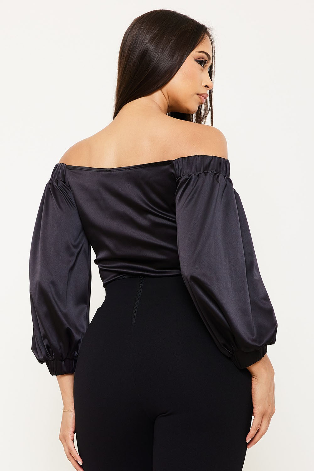 satin surplice off the shoulder bodysuit