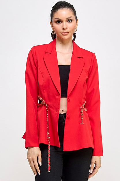 Chain Trim Waist Cutout Blazer