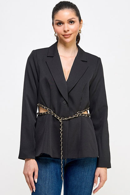 Chain Trim Waist Cutout Blazer