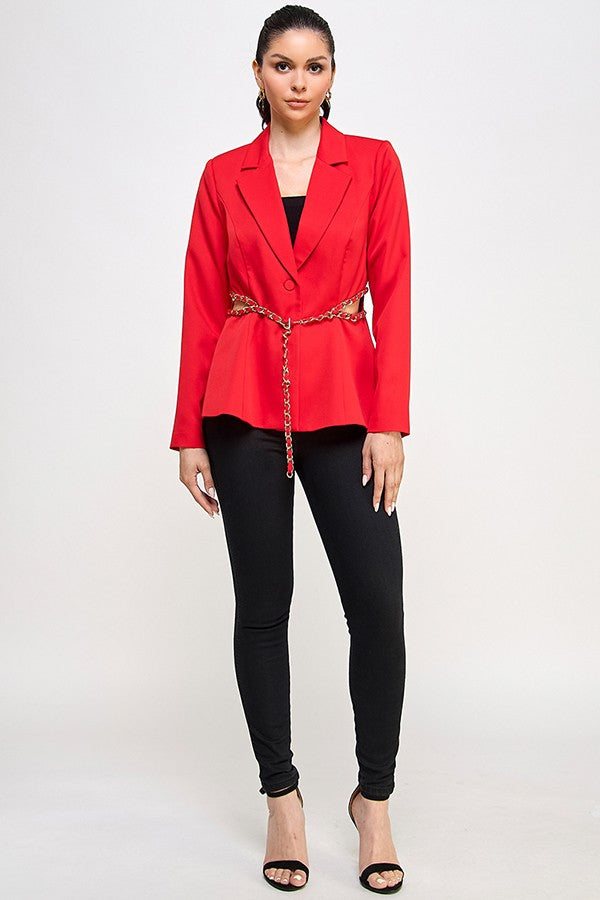 Chain Trim Waist Cutout Blazer