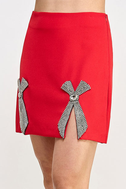 Rhinestone Bow Mini Skirt