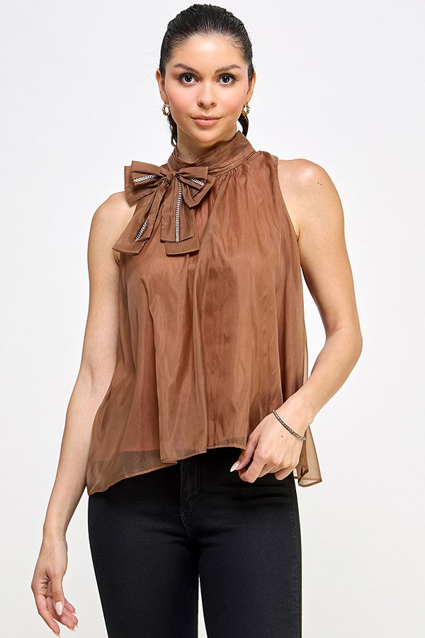 Sequin Bow Sleeveless Top