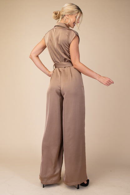 satin surplice wide leg jumpsuit