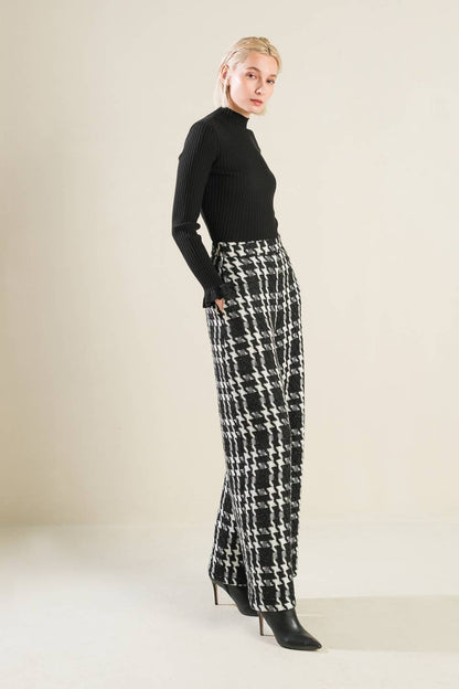 lurex plaid tweed wide leg pants