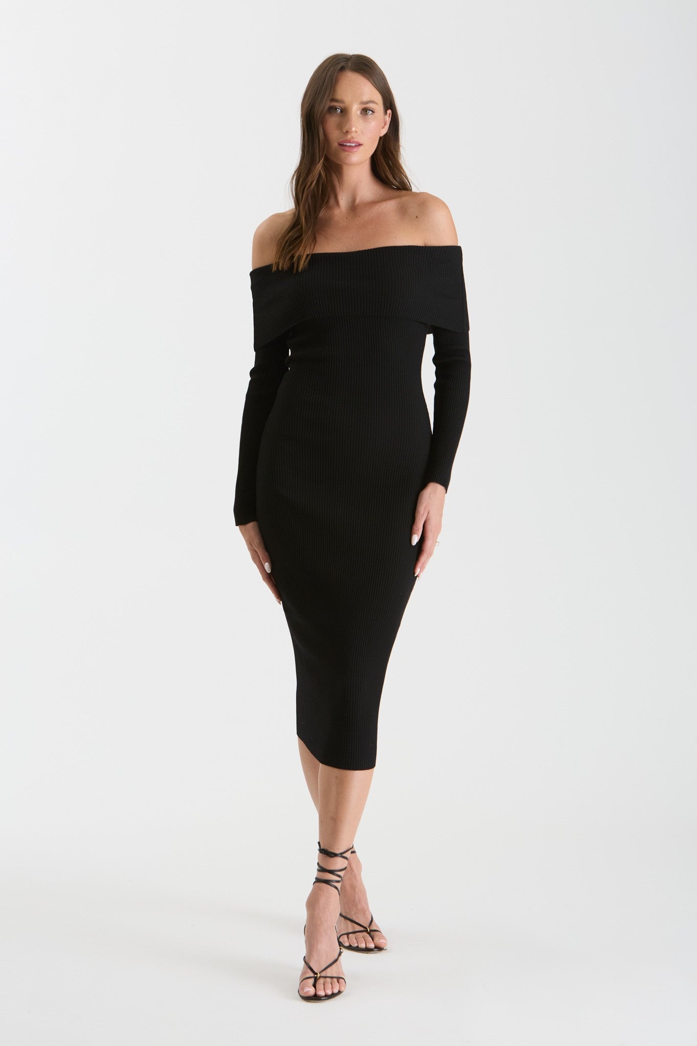 off the shoulder ribbed midi dress off the shoulder ribbed midi dress Black / Medium
