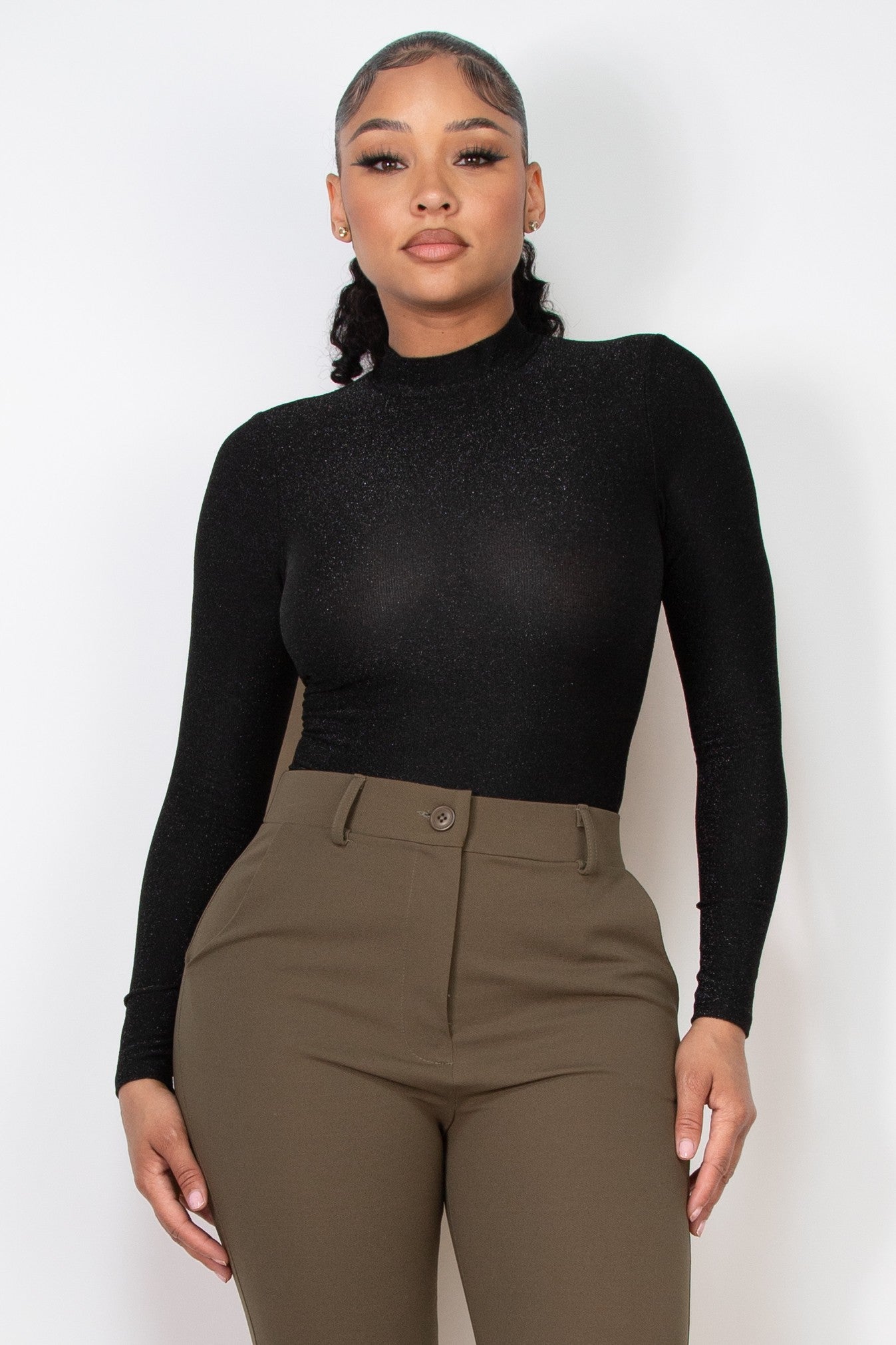 Mock Neck Long Sleeve Metallic Bodysuit