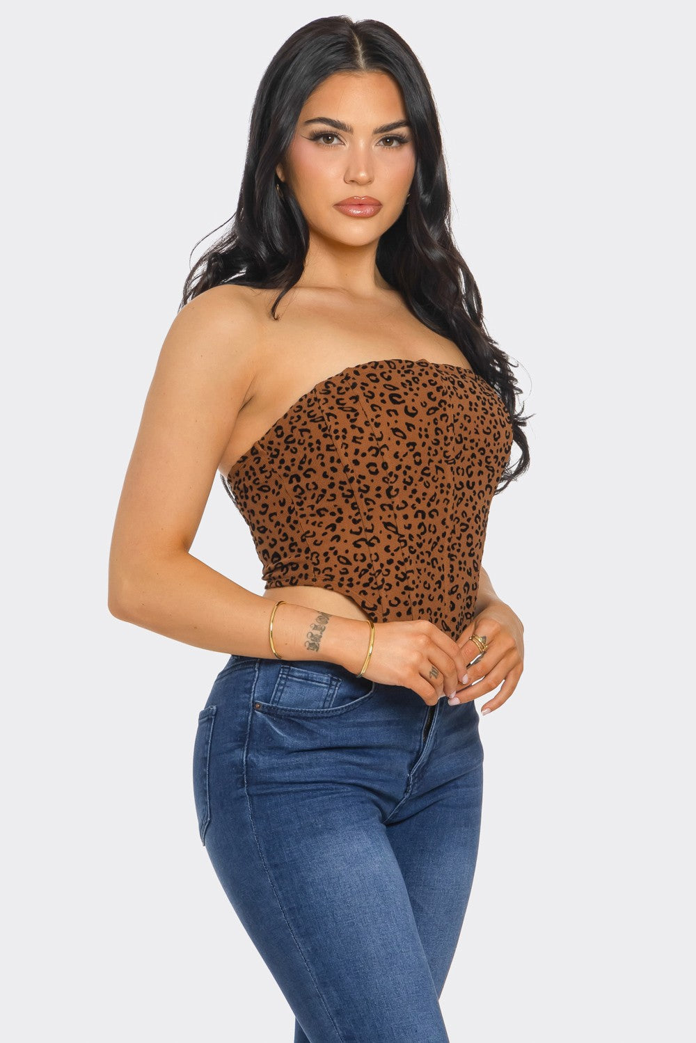 leopard strapless corset top