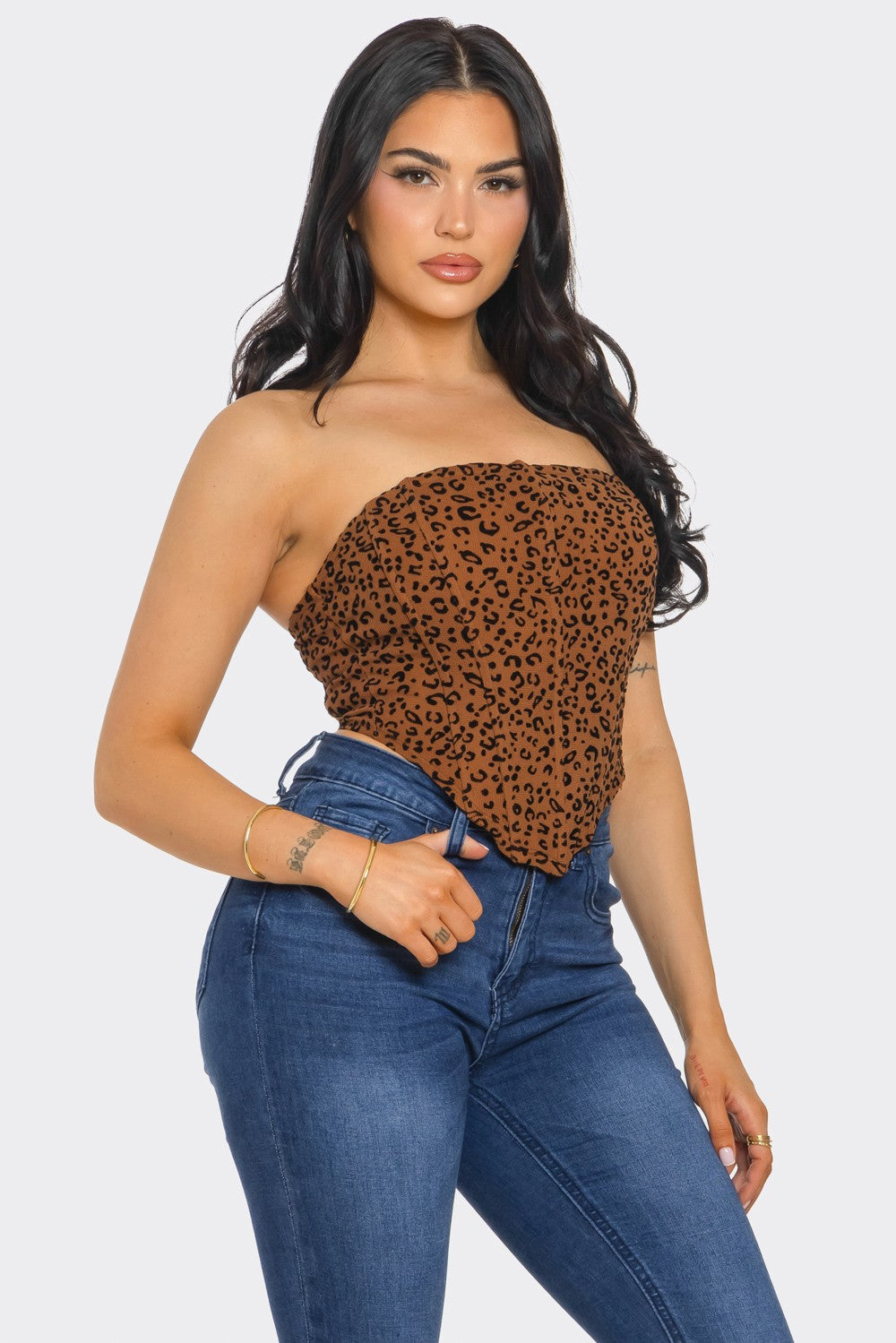 leopard strapless corset top