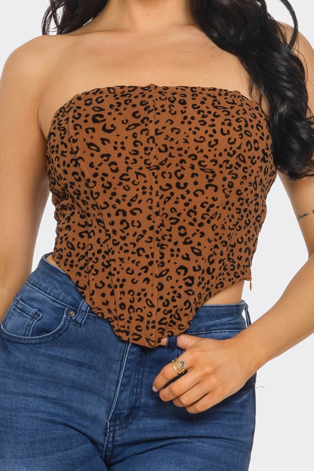 leopard strapless corset top