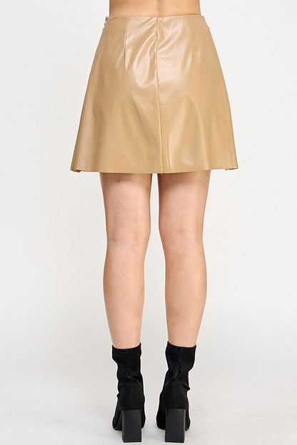 side pleated faux leather mini skirt