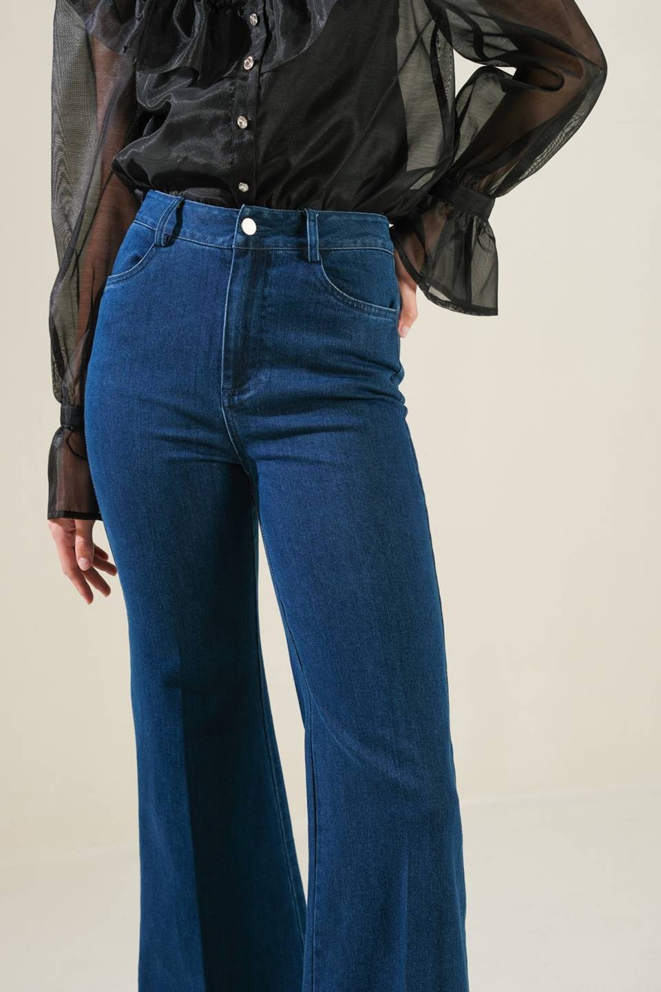 cuffed flare leg high waist jeans