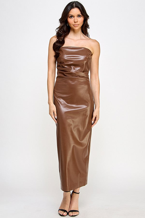 Strapless Faux Leather Dress Black / Large Strapless Faux Leather Dress Black / Large