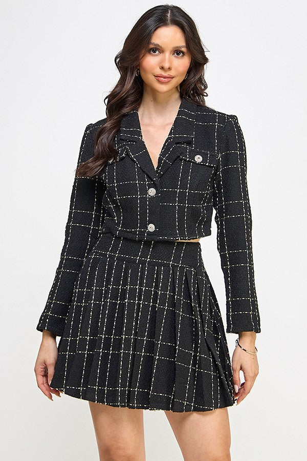 Tweed Long Sleeve Crop Blazer