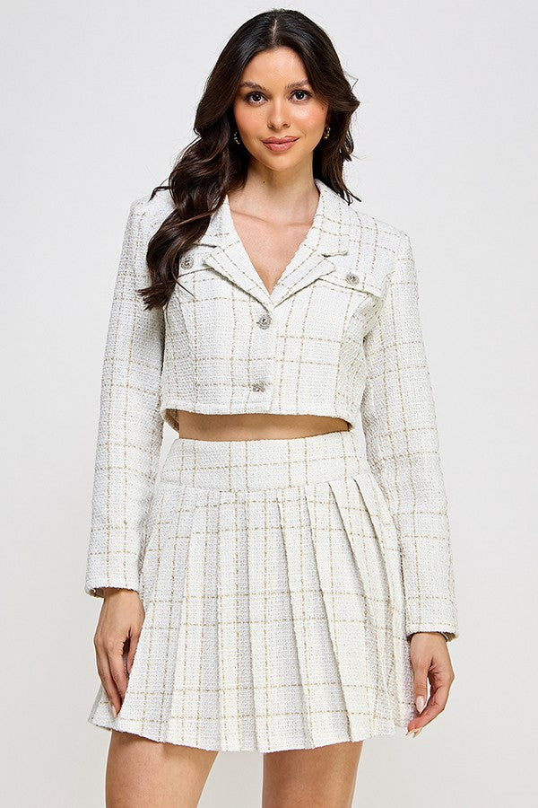 Tweed Long Sleeve Crop Blazer