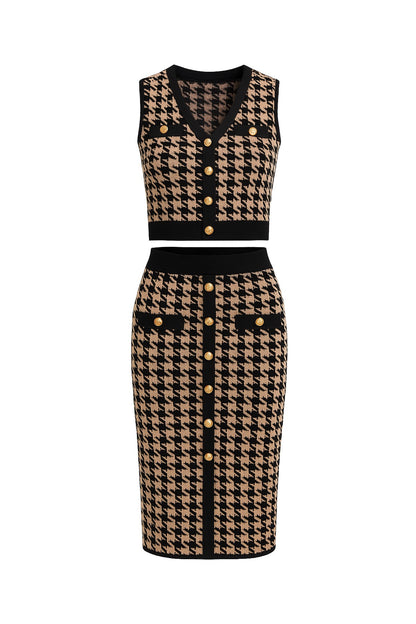 2pc set- Houndstooth Knit Top & Midi Skirt