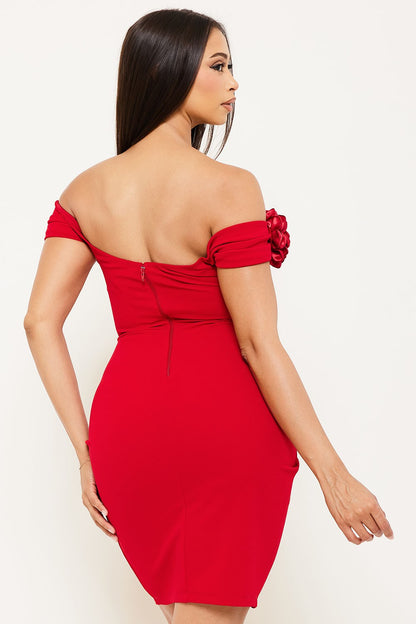 Flower Applique Off The Shoulder Mini Dress