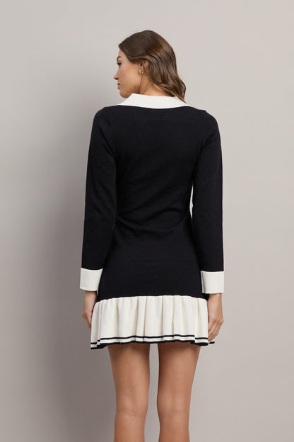 contrast collared ruffle hem dress