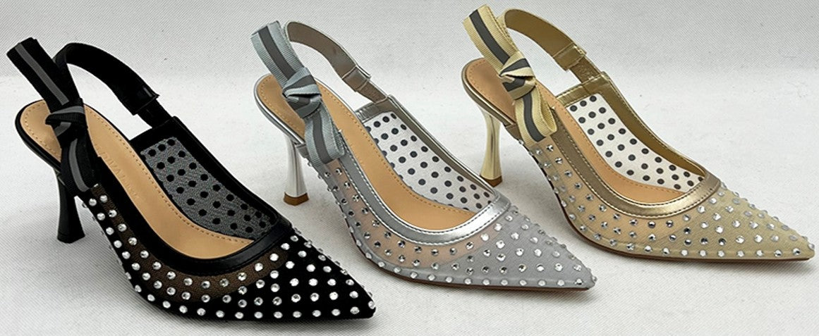 Rhinestone Mesh Slingback Pump Heels