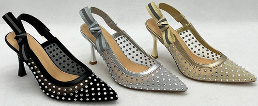 Rhinestone Mesh Slingback Pump Heels