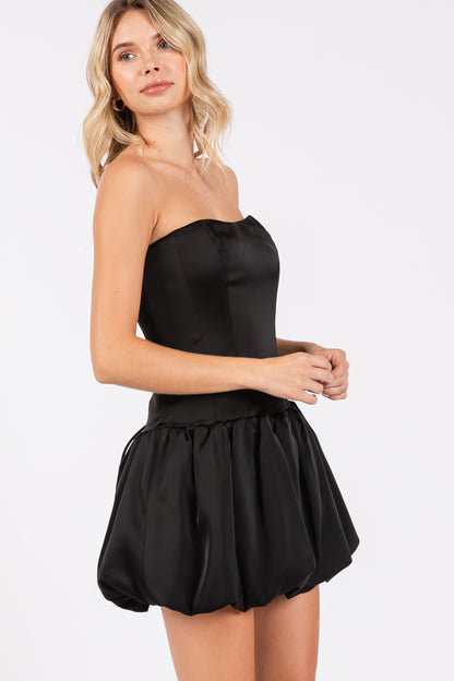 strapless satin corset balloon romper