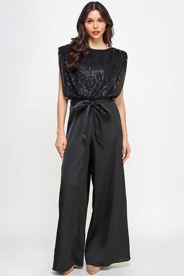 Sequin Top with Pleated Pants Jumpsuit