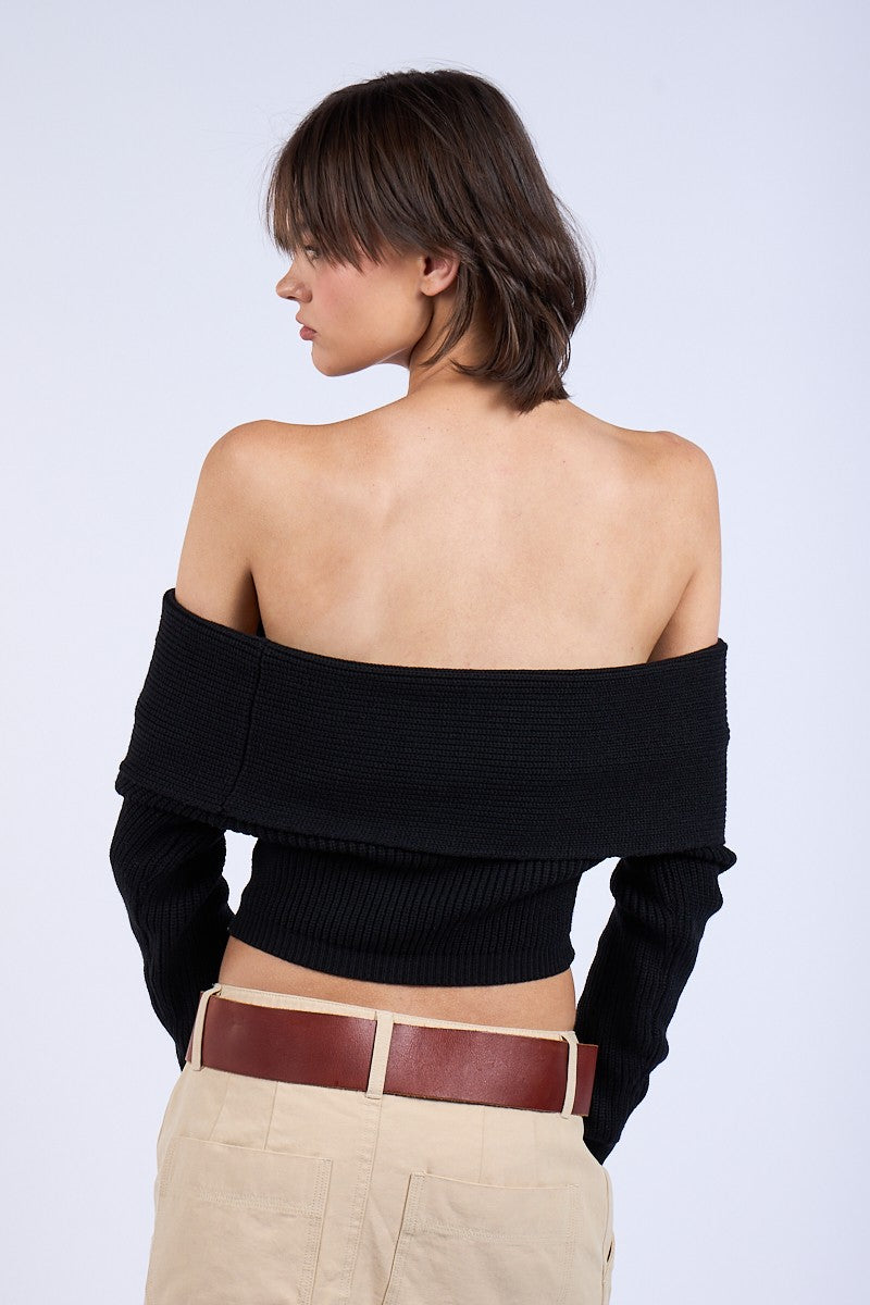 fold over off the shoulder sweater top