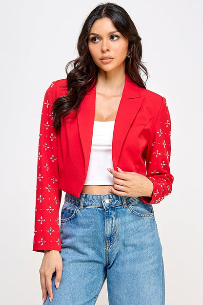 Jeweled Sleeves Crop Blazer