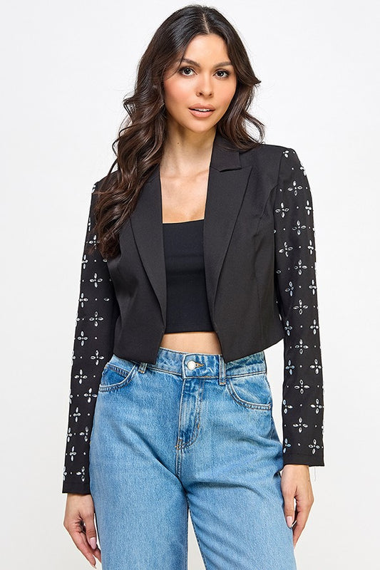 Jeweled Sleeves Crop Blazer