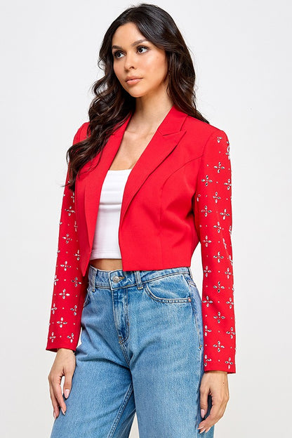 Jeweled Sleeves Crop Blazer