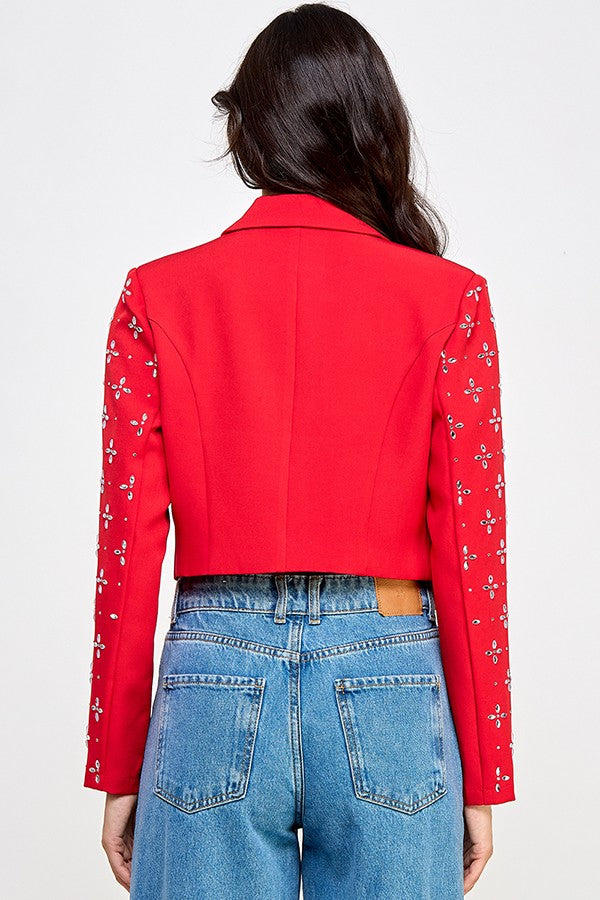 Jeweled Sleeves Crop Blazer