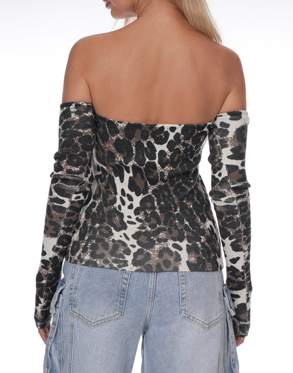 Off Shoulder Leopard Print Top