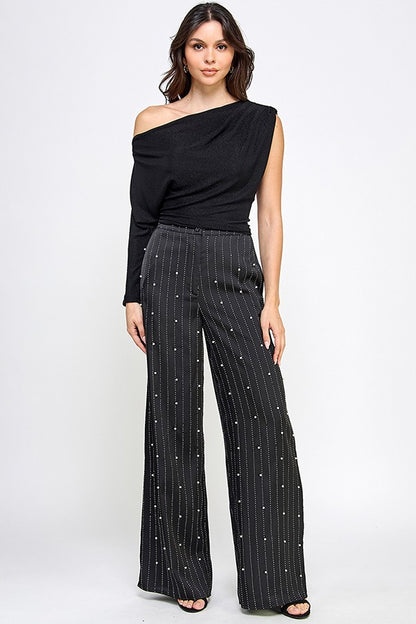 rhinestone stripe wide leg pants